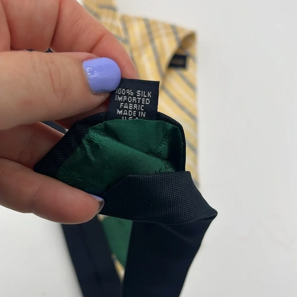 Tommy Hilfinger Yellow Navy Striped Silk Tie